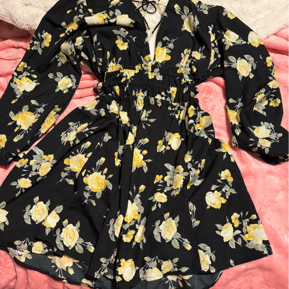 Indigo Black and Yellow Floral Dress